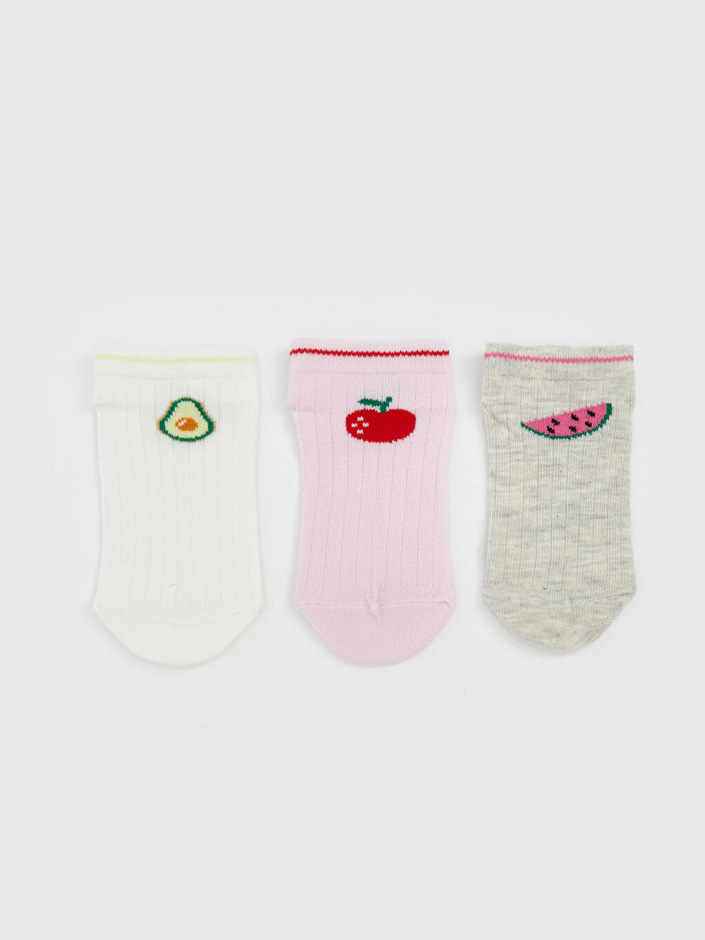 Ekru Desenli Kız Çocuk Patik Çorap 3'lü