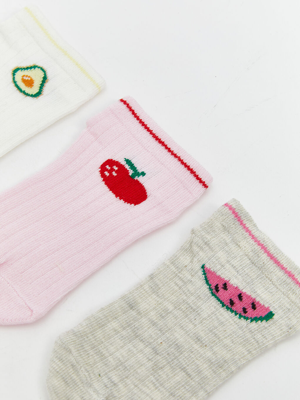 Ekru Desenli Kız Çocuk Patik Çorap 3'lü-1