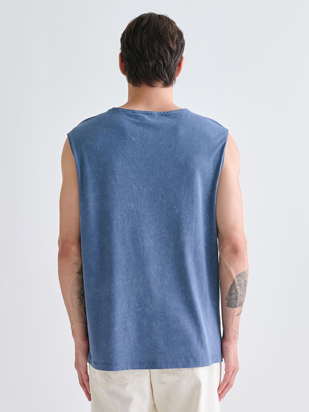 İndigo Bisiklet Yaka Baskılı Penye Erkek Kolsuz Tişört-3