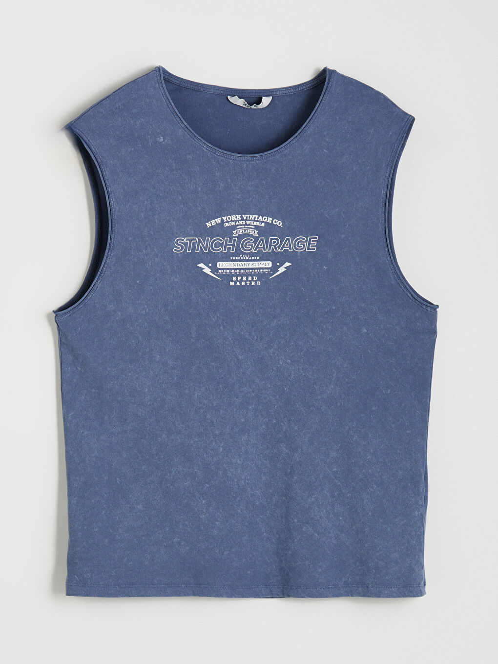 İndigo Bisiklet Yaka Baskılı Penye Erkek Kolsuz Tişört-4