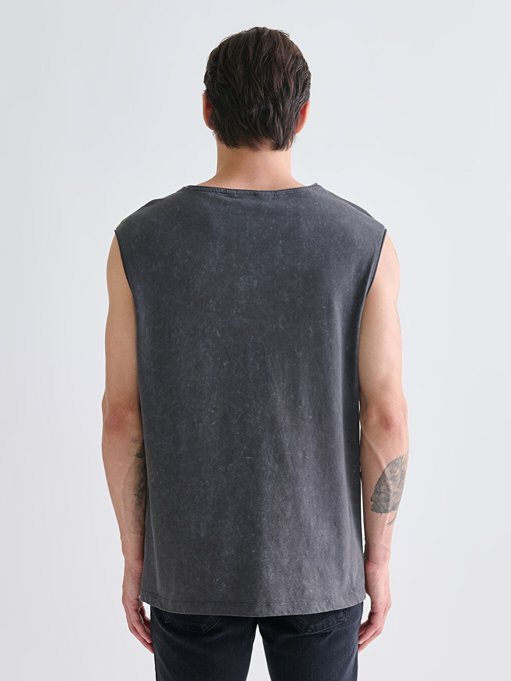 Antrasit Bisiklet Yaka New York Baskılı Penye Erkek Kolsuz Tişört-3