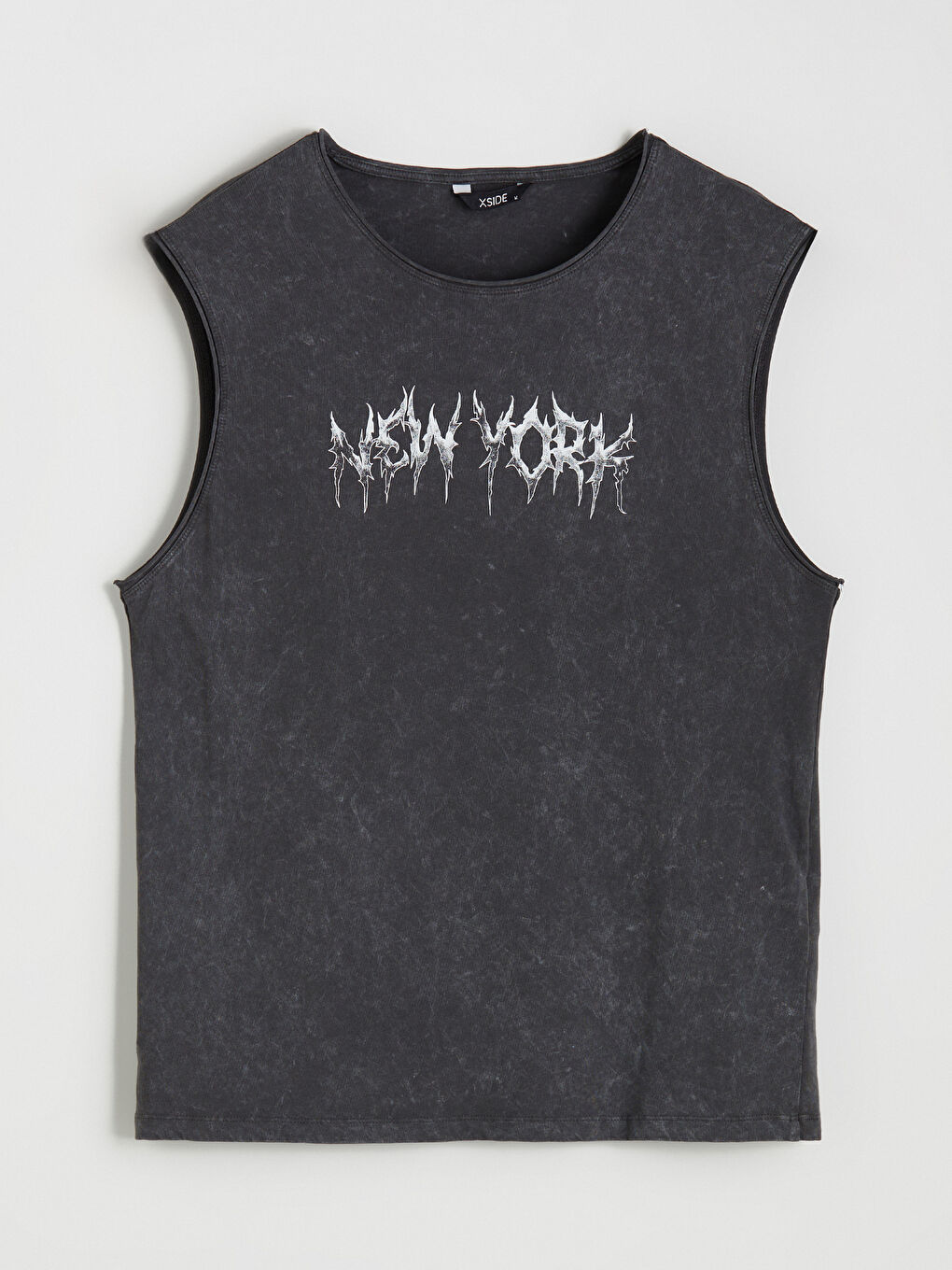 Antrasit Bisiklet Yaka New York Baskılı Penye Erkek Kolsuz Tişört-4
