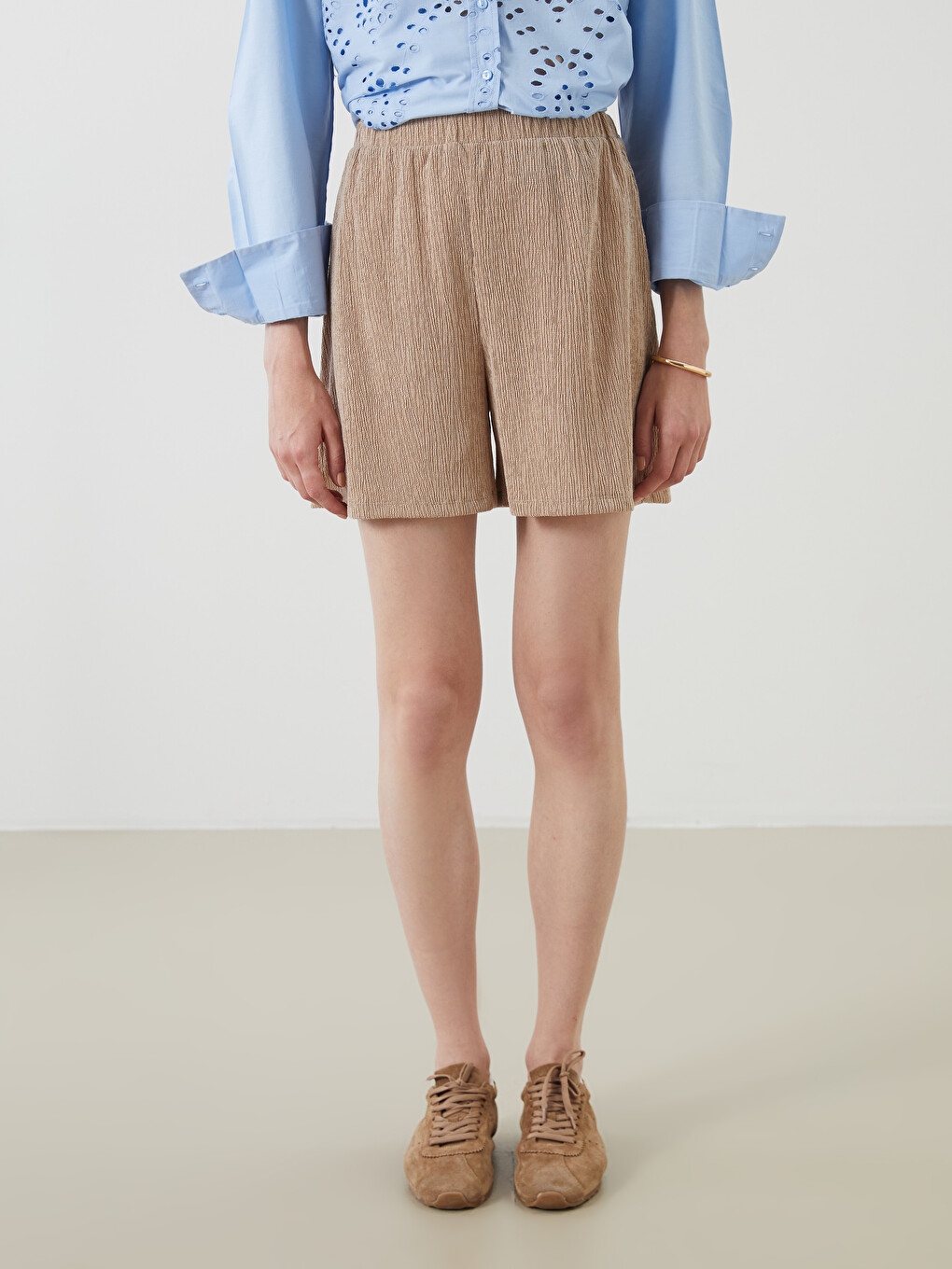 Elasticated Waist Textured Women's Shorts-1