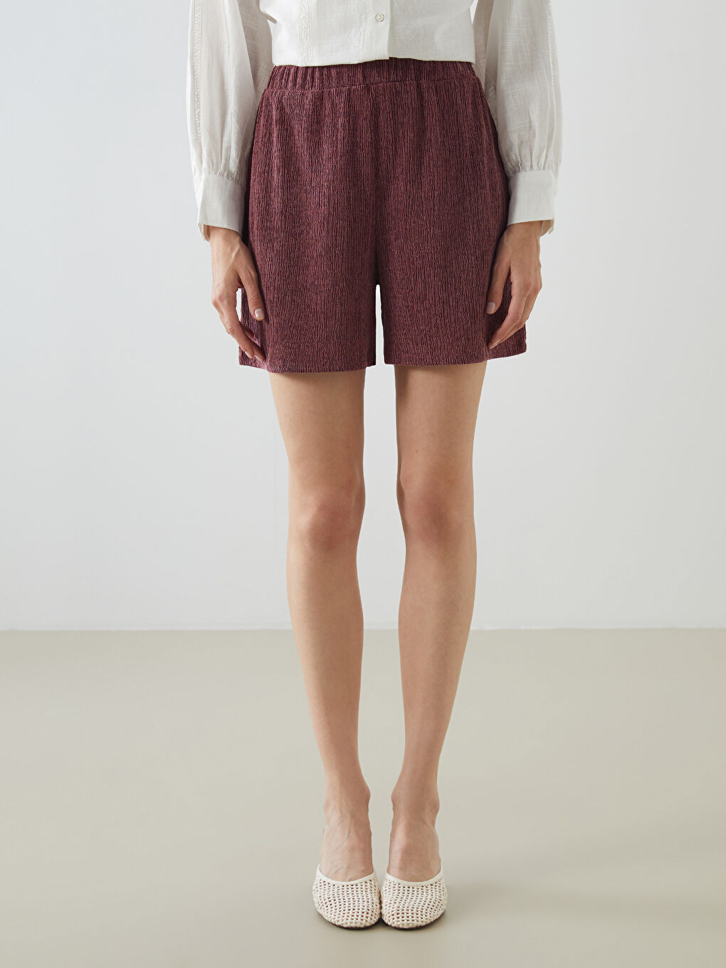 Әйелдерге арналған серпімді белдік өрнексіз шолақ шалбар-1