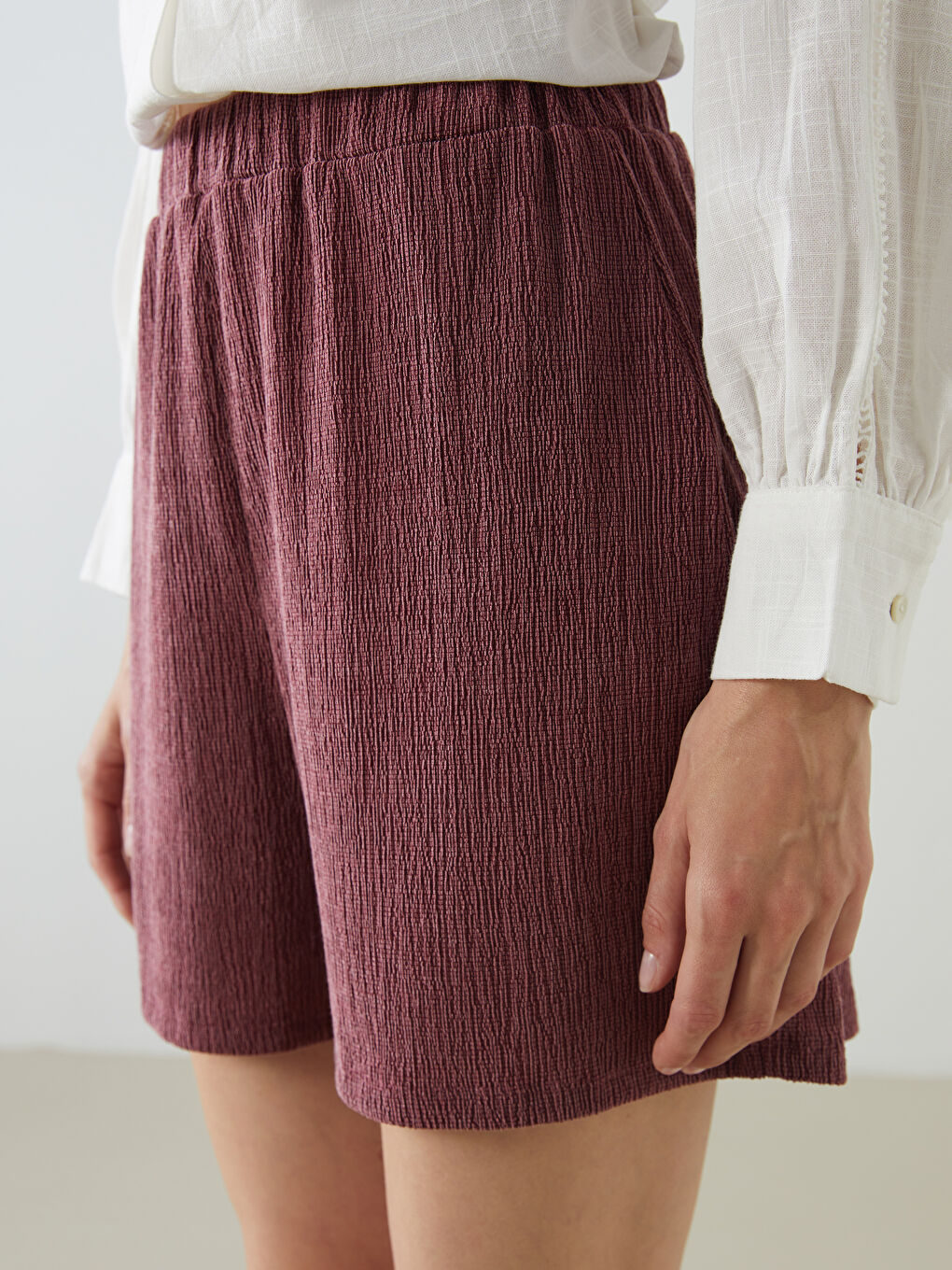 Әйелдерге арналған серпімді белдік өрнексіз шолақ шалбар-2