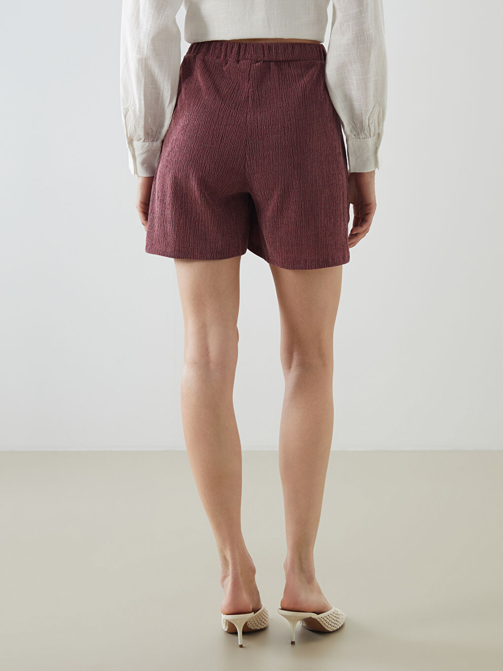 Әйелдерге арналған серпімді белдік өрнексіз шолақ шалбар-3