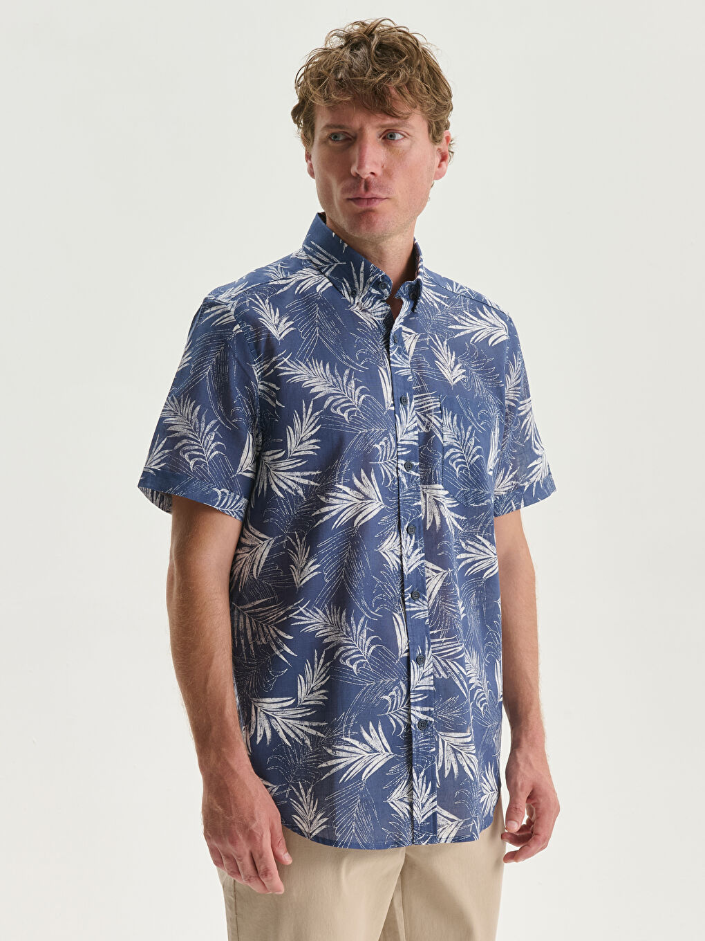 Slim Fit Short Sleeve Patterned Men's Shirt