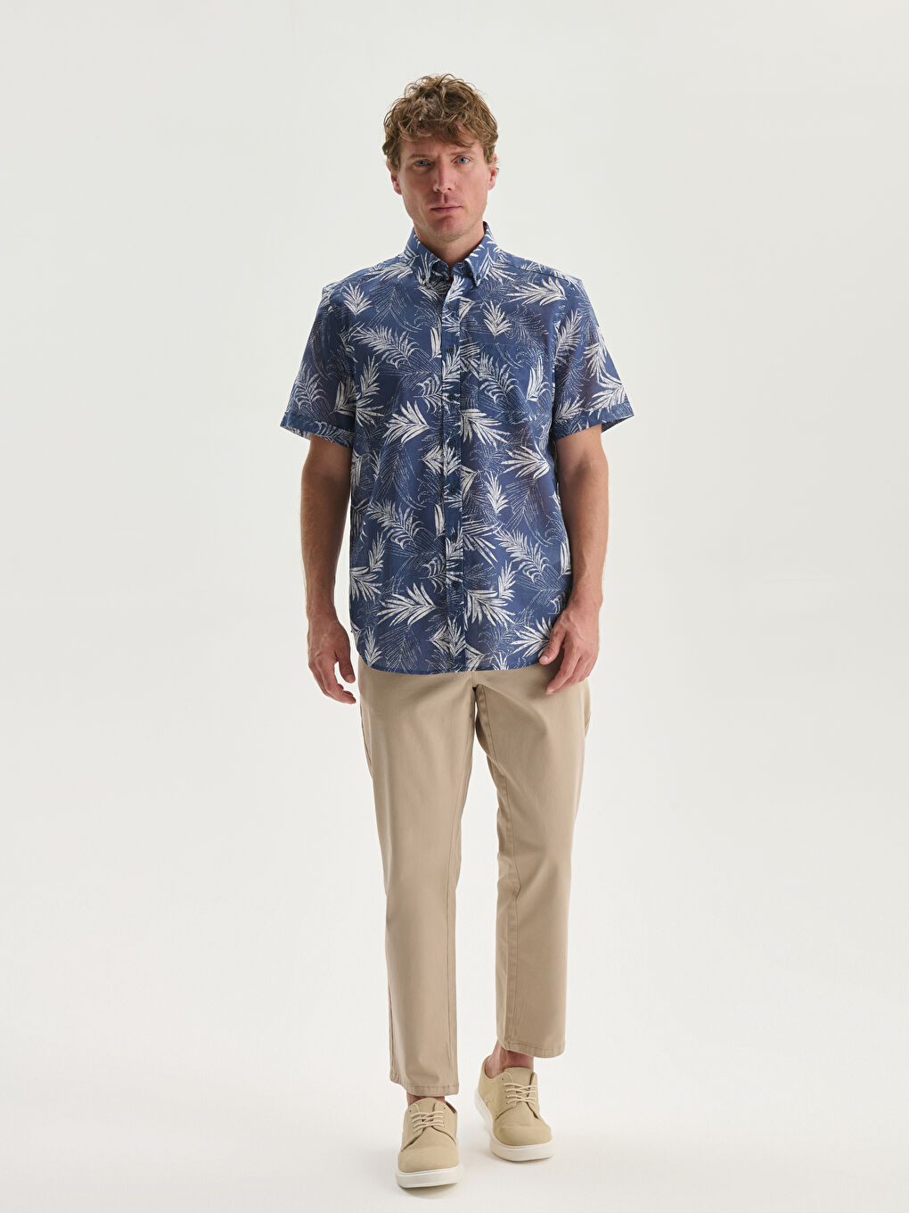 Slim Fit Short Sleeve Patterned Men's Shirt-1