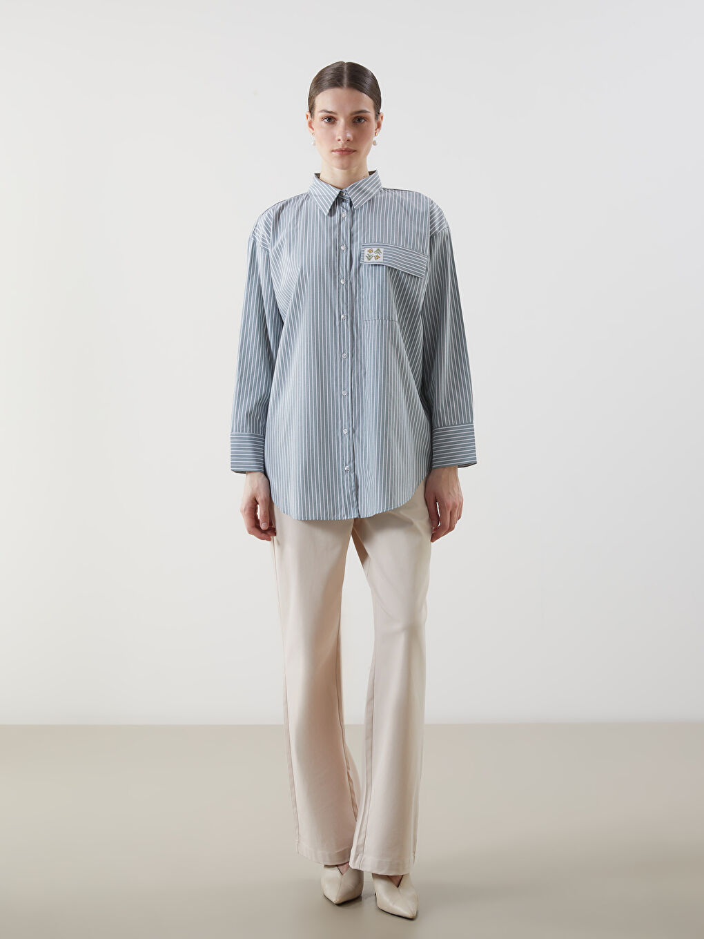 LCW Modest Floral Oversize Women's Shirt Tunic -S5KE76Z8-LFT