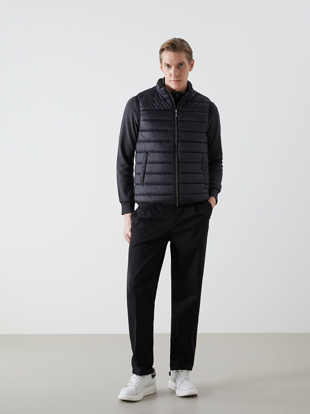 Siyah Standart Kalıp Dik Yaka Erkek Şişme Yelek-3