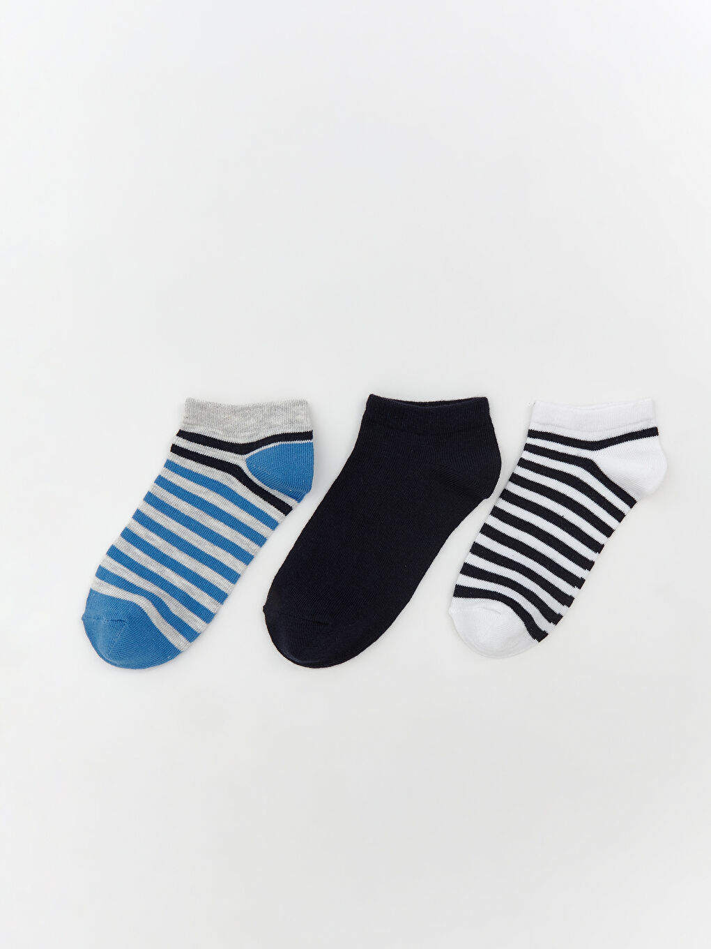 Gri Çizgili Erkek Çocuk Patik Çorap 3'lü