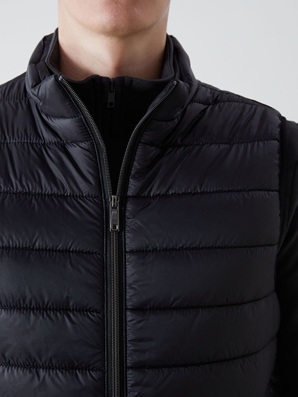 Siyah Standart Kalıp Dik Yaka Erkek Şişme Yelek-5