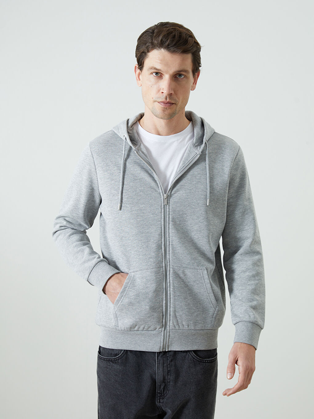 Hooded Long Sleeve Men's Zip-Up Sweatshirt -S5KF06Z8-DCR