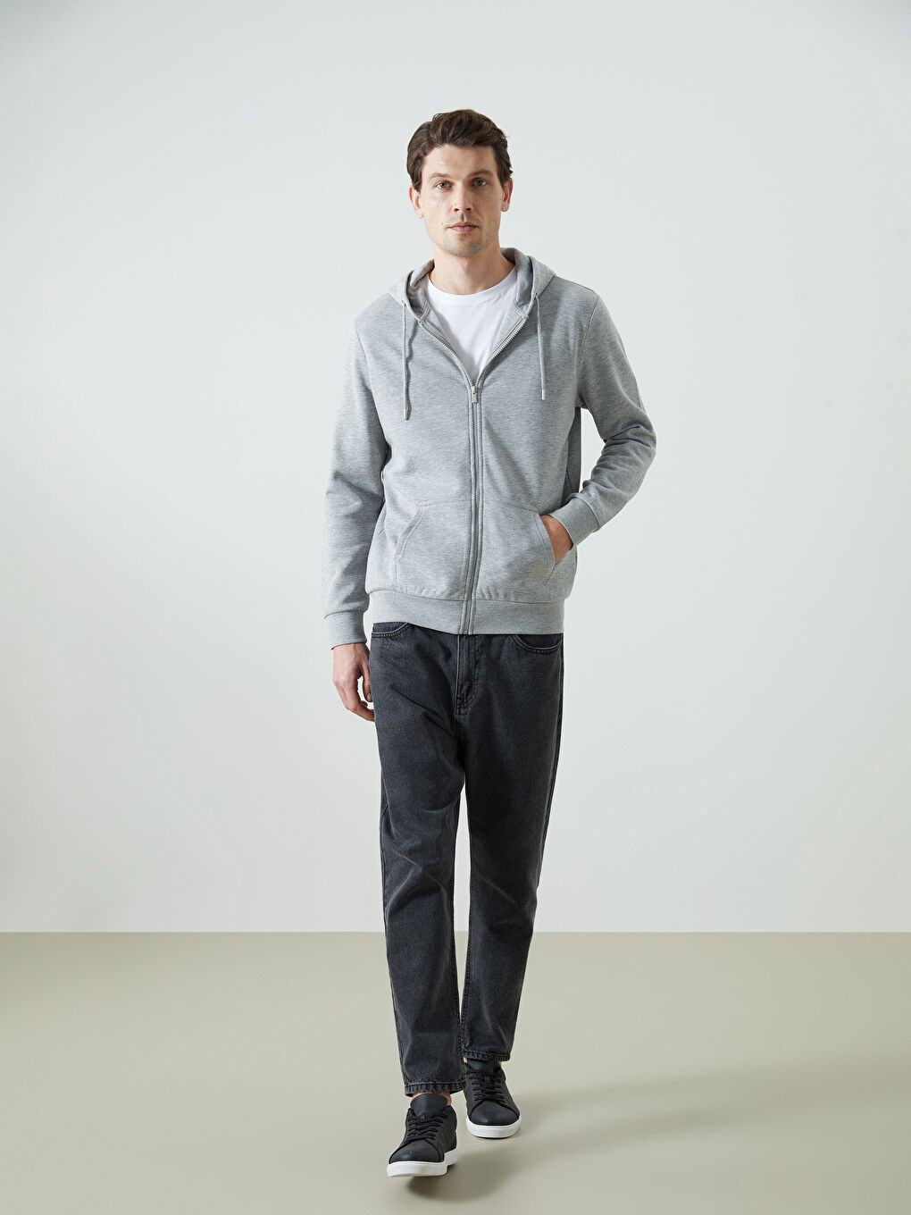 Hooded Long Sleeve Men's Zip-Up Sweatshirt -S5KF06Z8-DCR