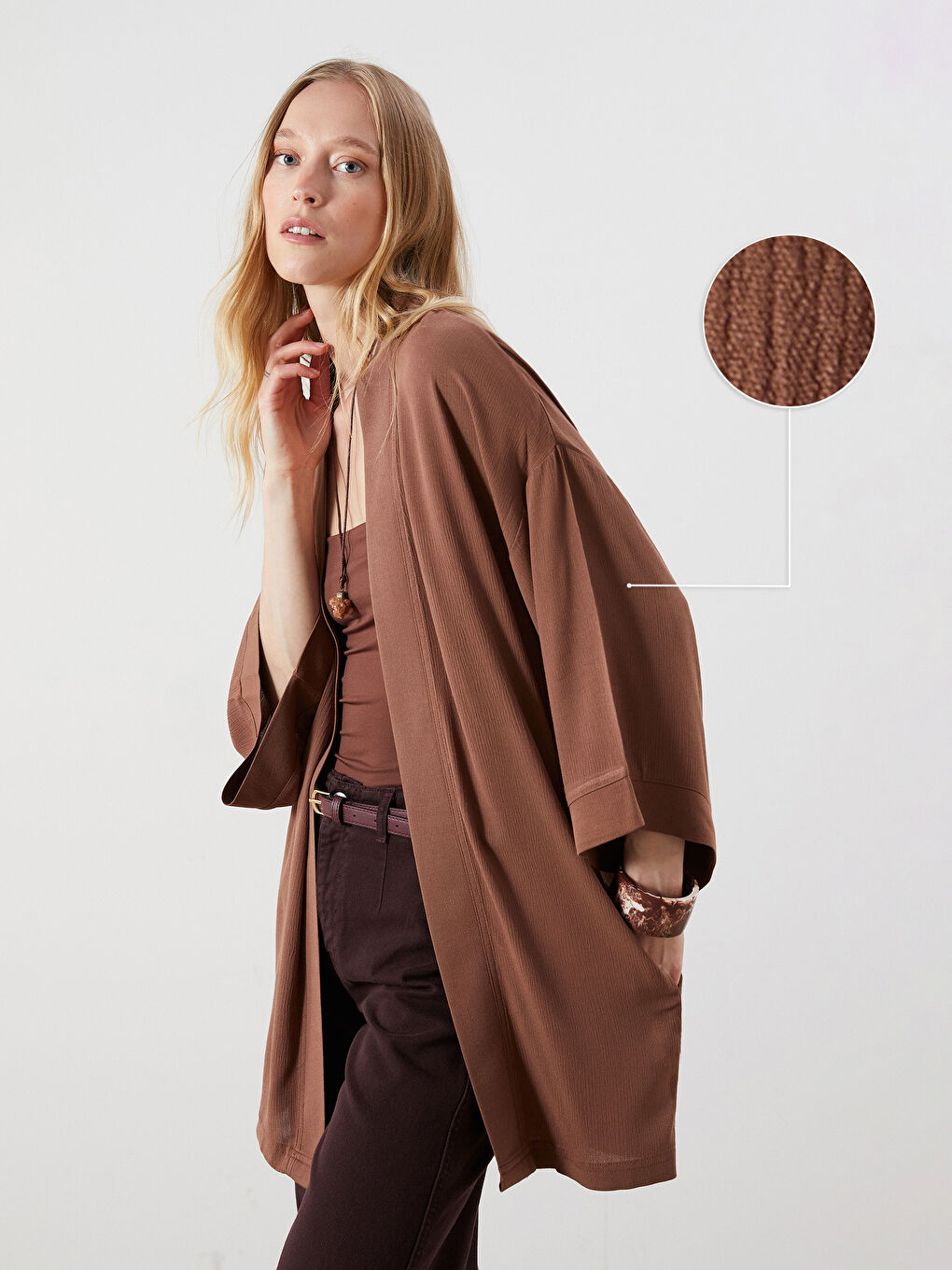 Shawl Collar Textured Oversize Women's Kimono