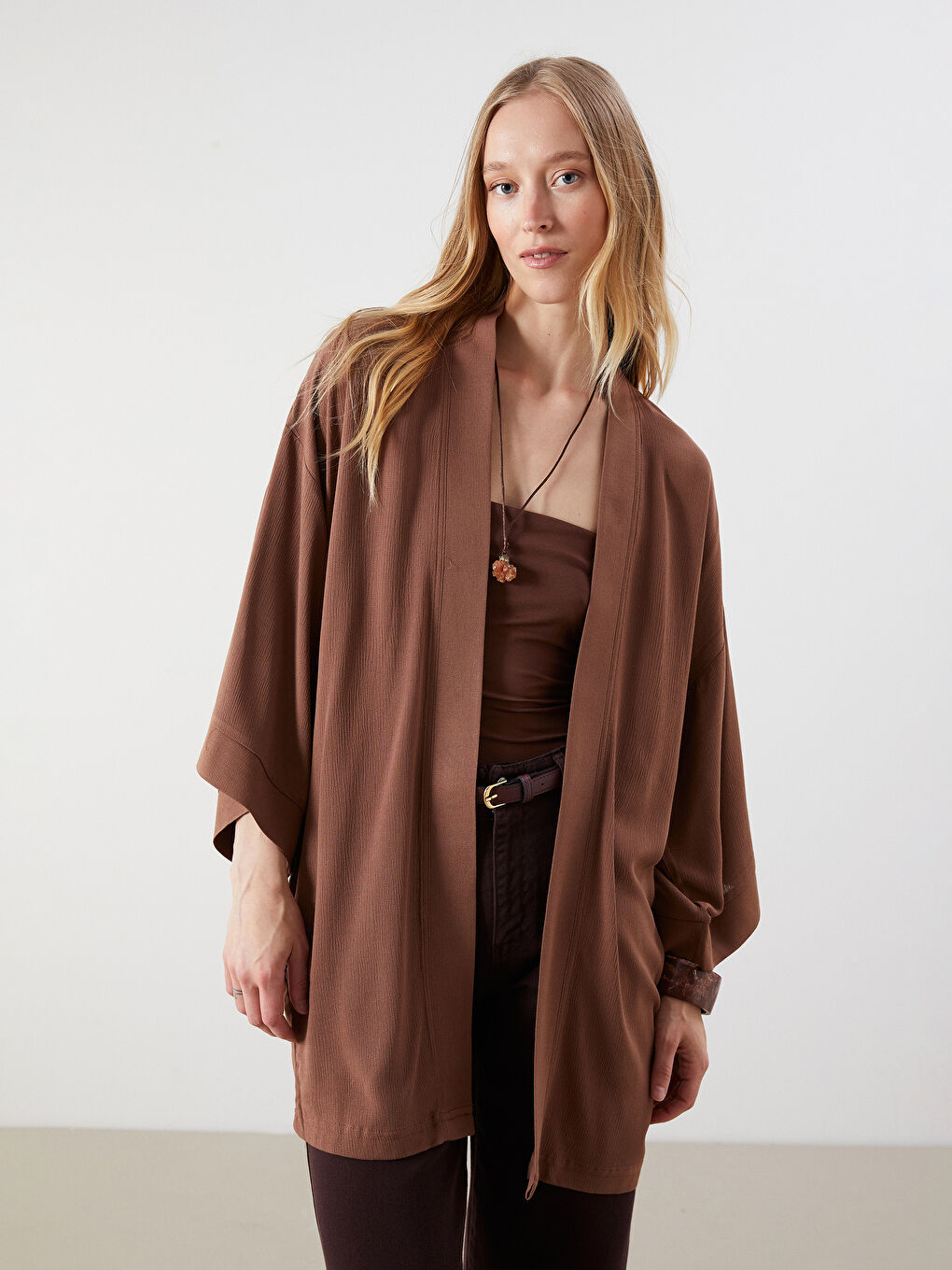 Shawl Collar Textured Oversize Women's Kimono-1