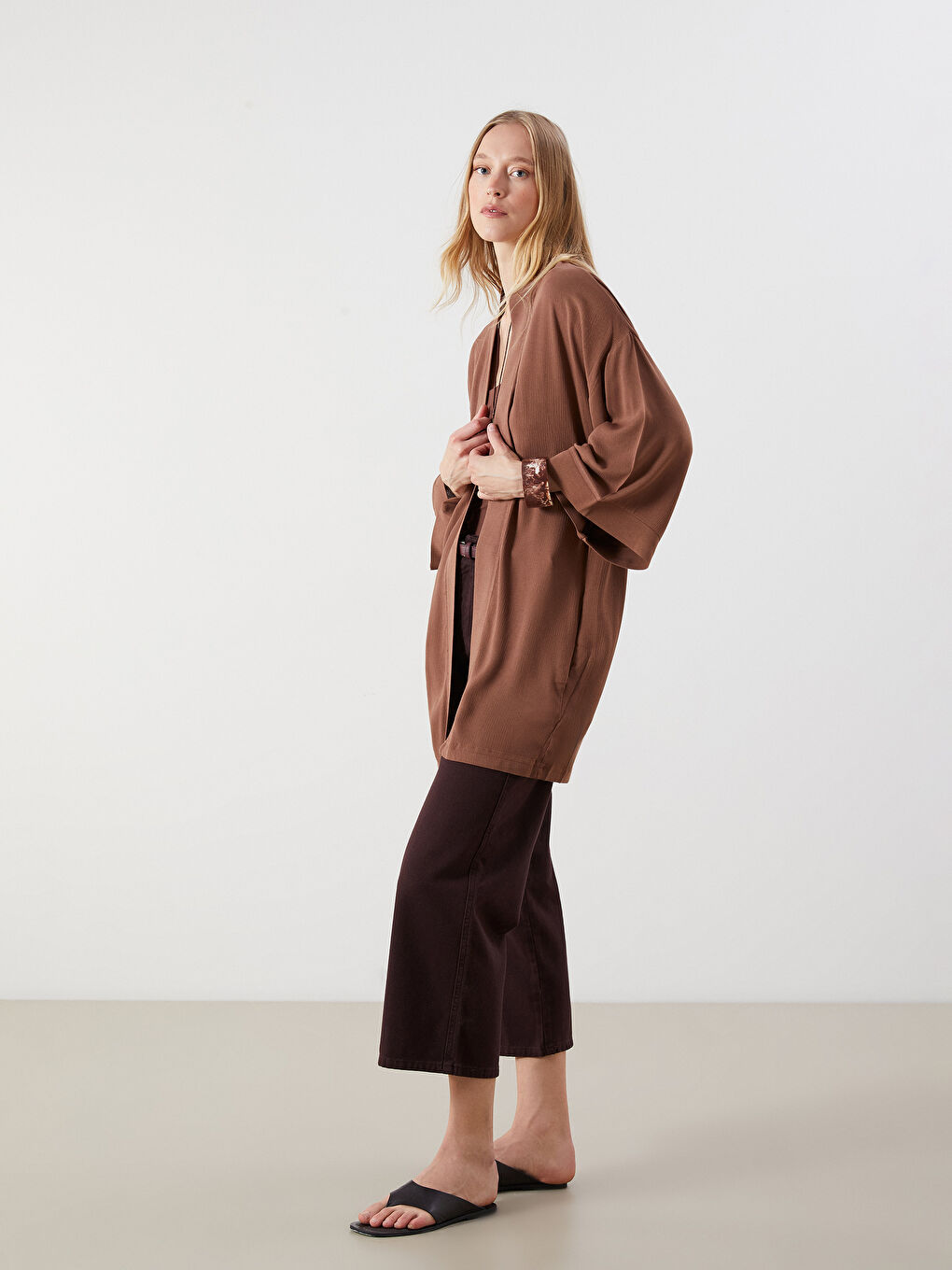 Shawl Collar Textured Oversize Women's Kimono-2
