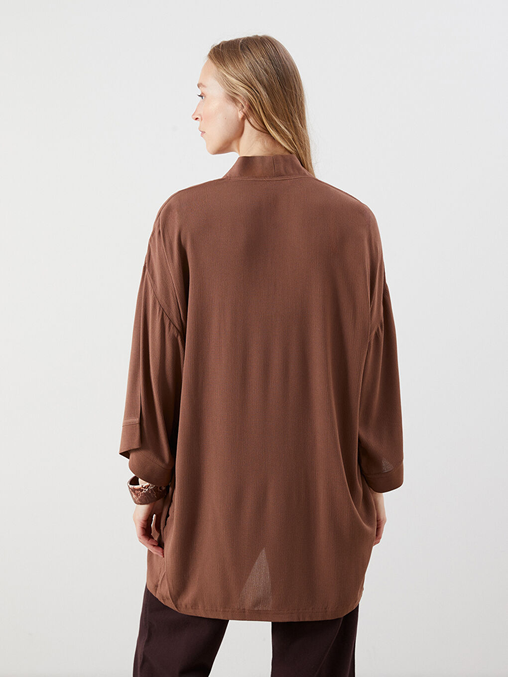 Shawl Collar Textured Oversize Women's Kimono-4