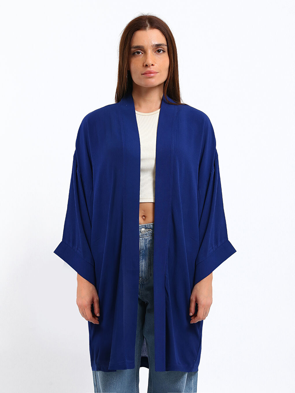 Shawl Collar Textured Oversize Women's Kimono