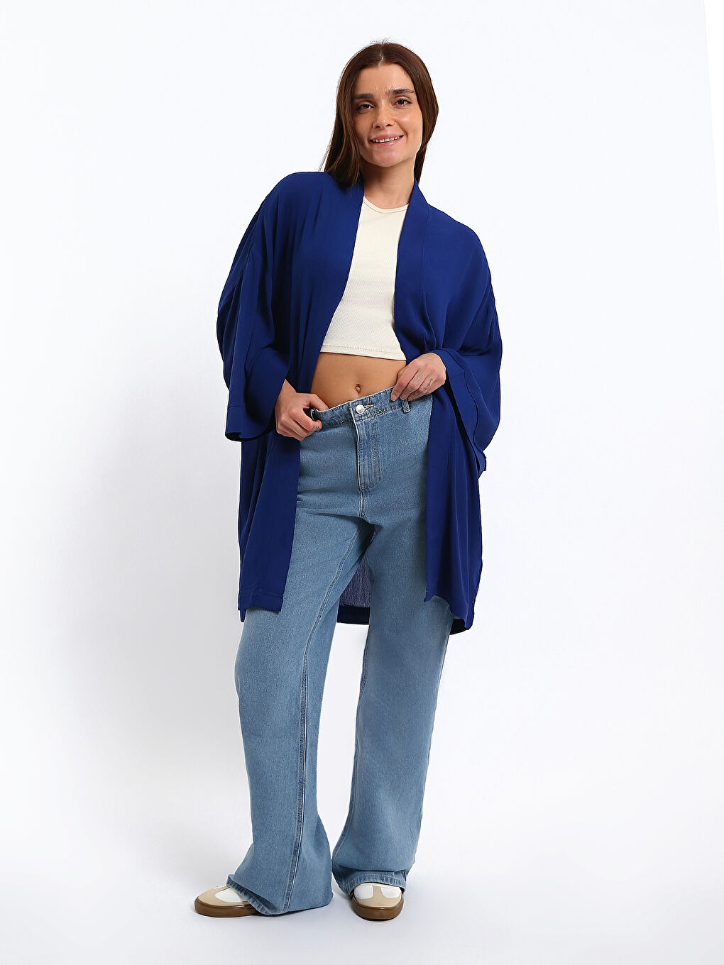 Shawl Collar Textured Oversize Women's Kimono-1
