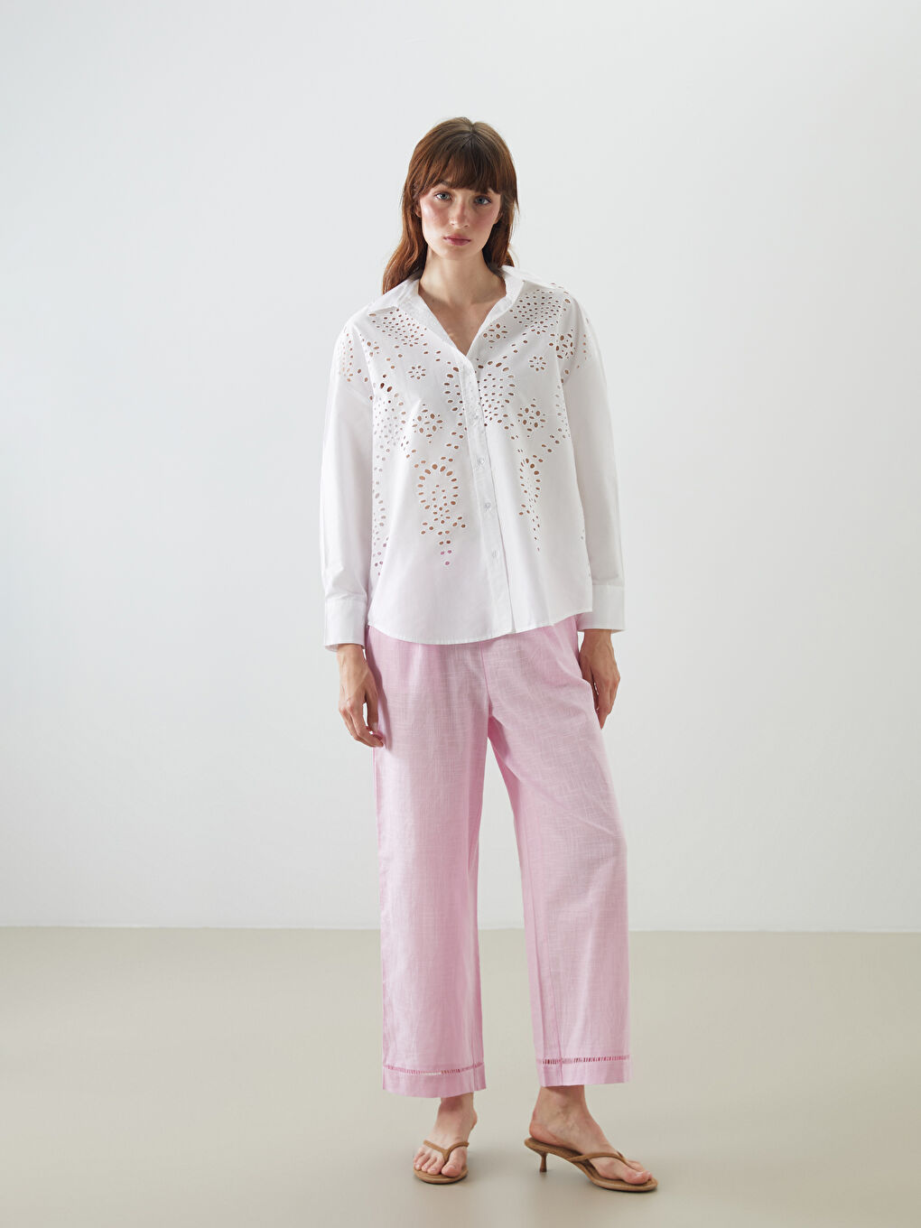 LCW Vision Elasticated Waist Linen-Look Women's Trousers -S5KF18Z8-DMQ