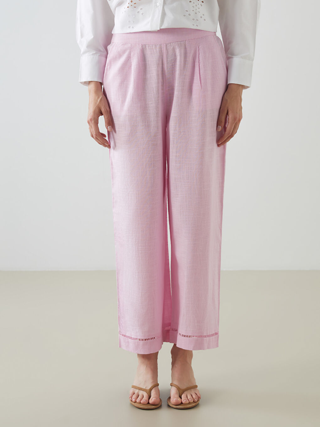 LCW Vision Elasticated Waist Linen-Look Women's Trousers -S5KF18Z8-DMQ