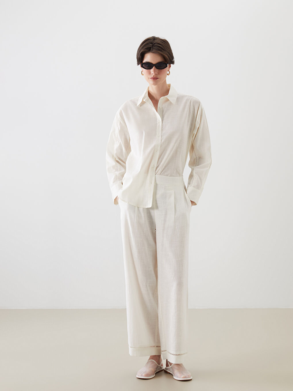 LCW Vision Elasticated Waist Linen-Look Women's Trousers -S5KF18Z8-R9J