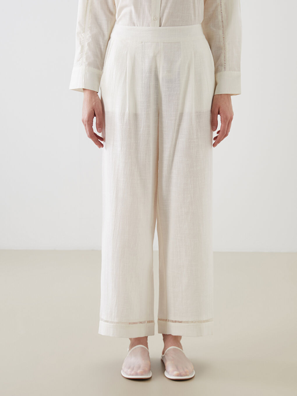 LCW Vision Elasticated Waist Linen-Look Women's Trousers -S5KF18Z8-R9J