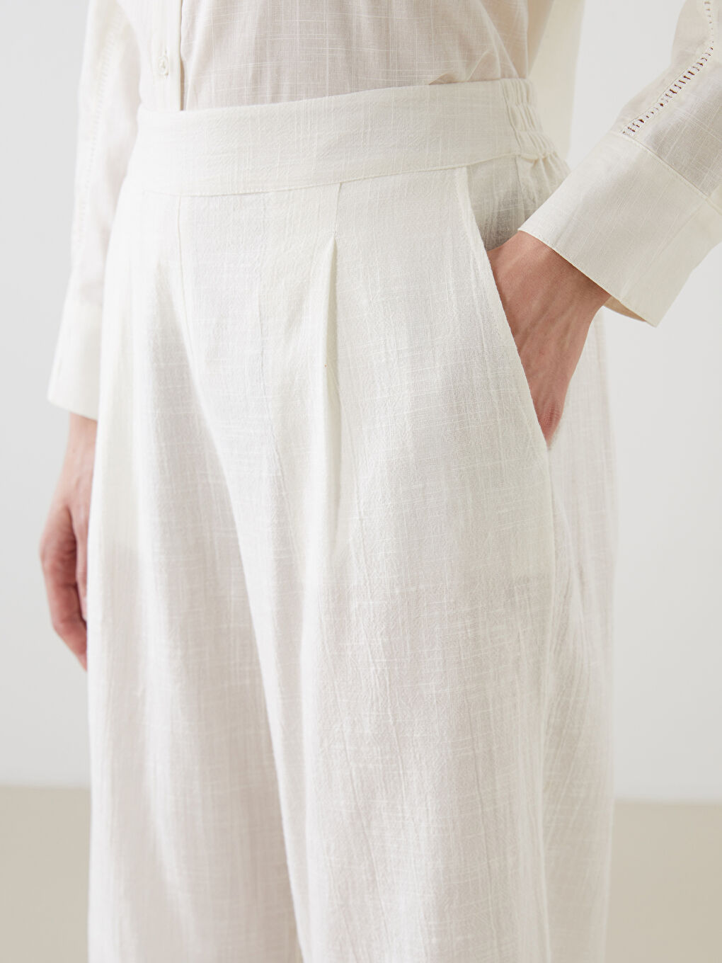 LCW Vision Elasticated Waist Linen-Look Women's Trousers -S5KF18Z8-R9J