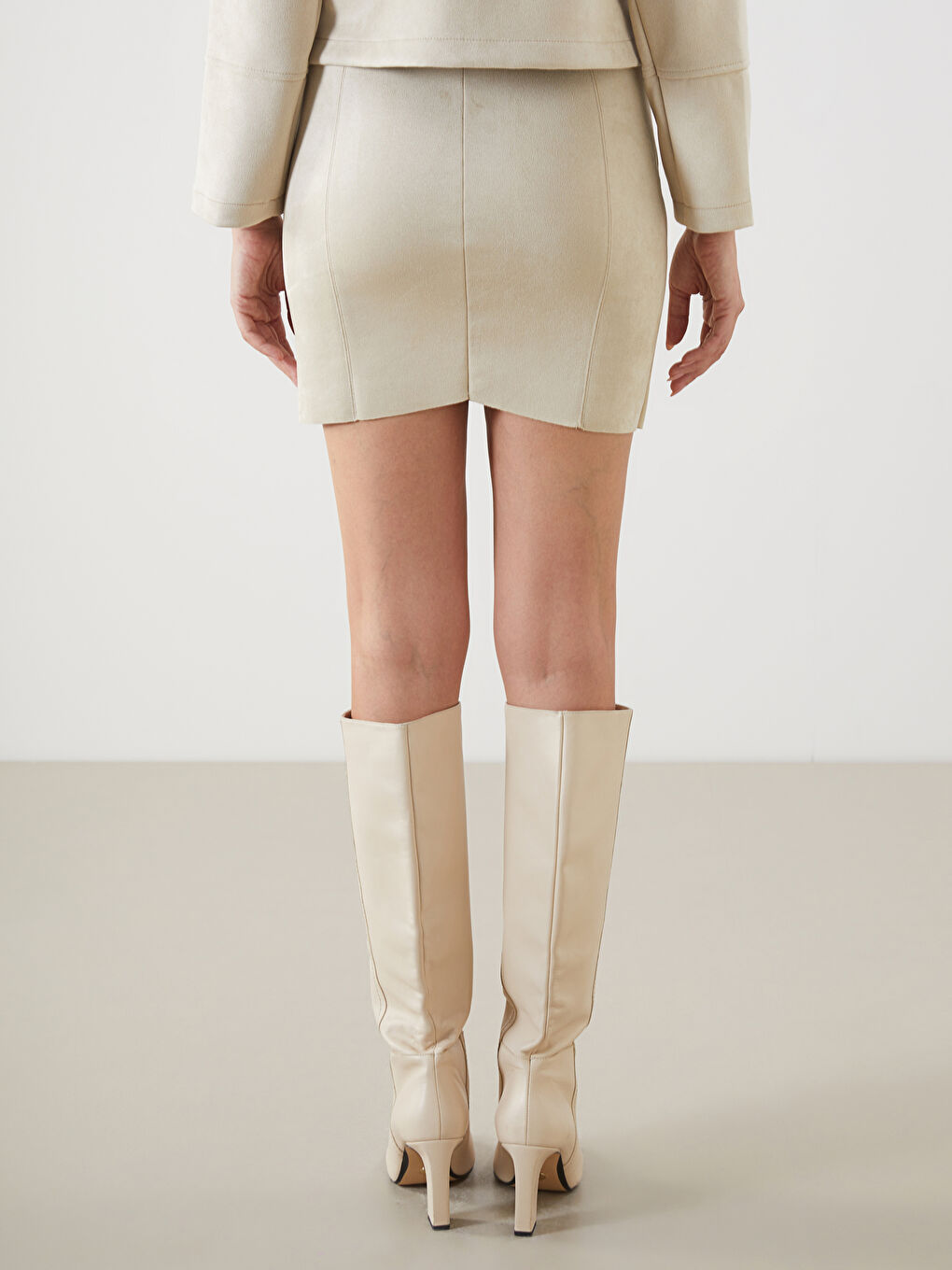 Bej Beli Fermuarlı Standart Fit Kadın Etek-7