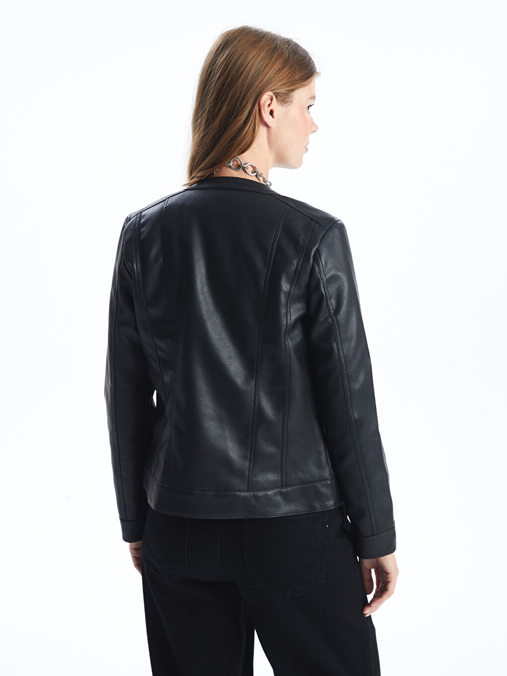 LCWAIKIKI Classic Crew Neck Women's Faux Leather Jacket -W53159Z8-CVL