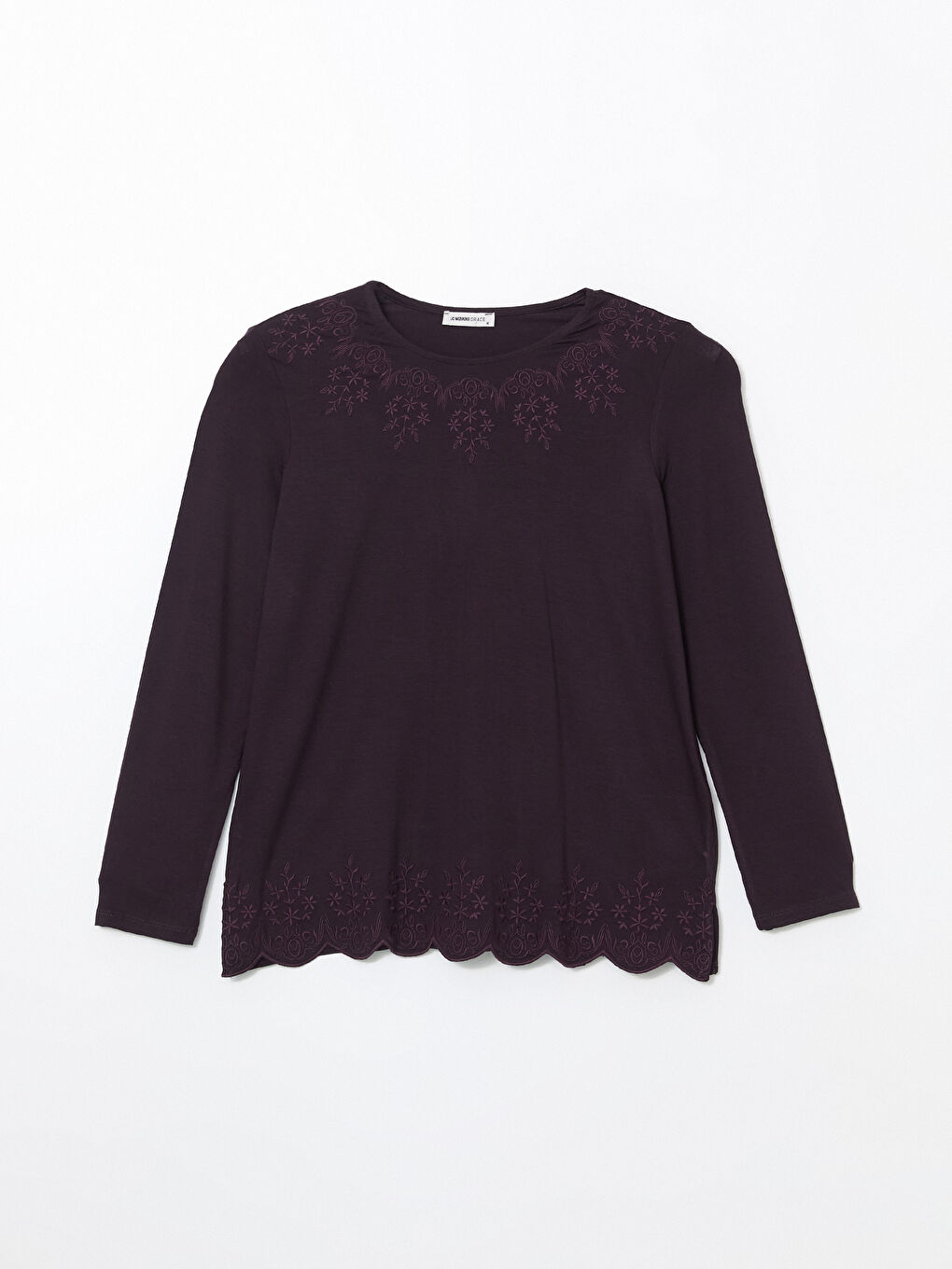 Mürdüm Bisiklet Yaka Nakışlı Kadın Bluz-4