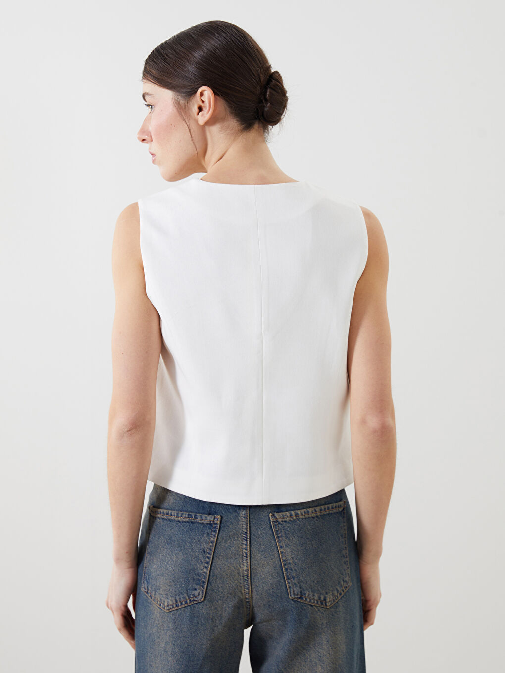 V-Neck Linen Blend Women's Classic Waistcoat -S5KF35Z8-R9J