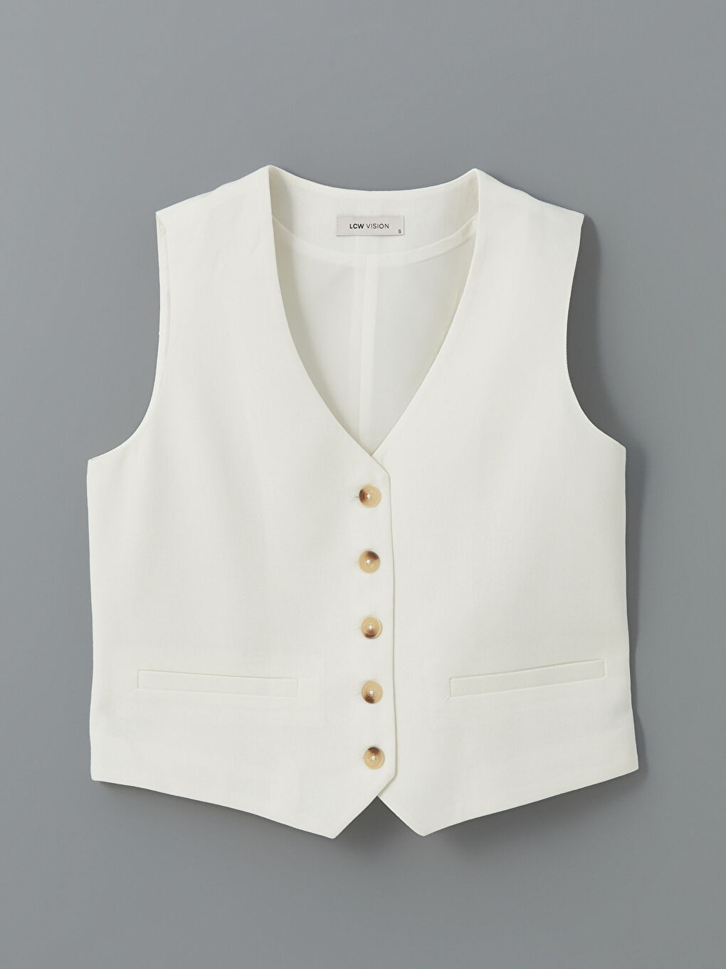 V-Neck Linen Blend Women's Classic Waistcoat -S5KF35Z8-R9J