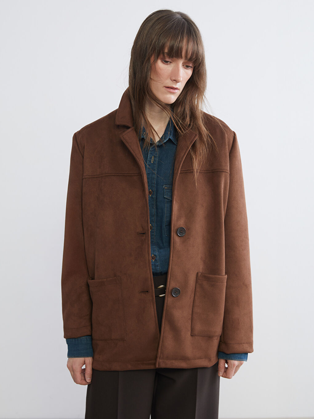 Collared Neck Suede Women's Jacket-2