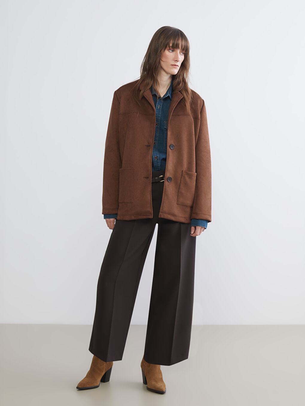 Collared Neck Suede Women's Jacket-5