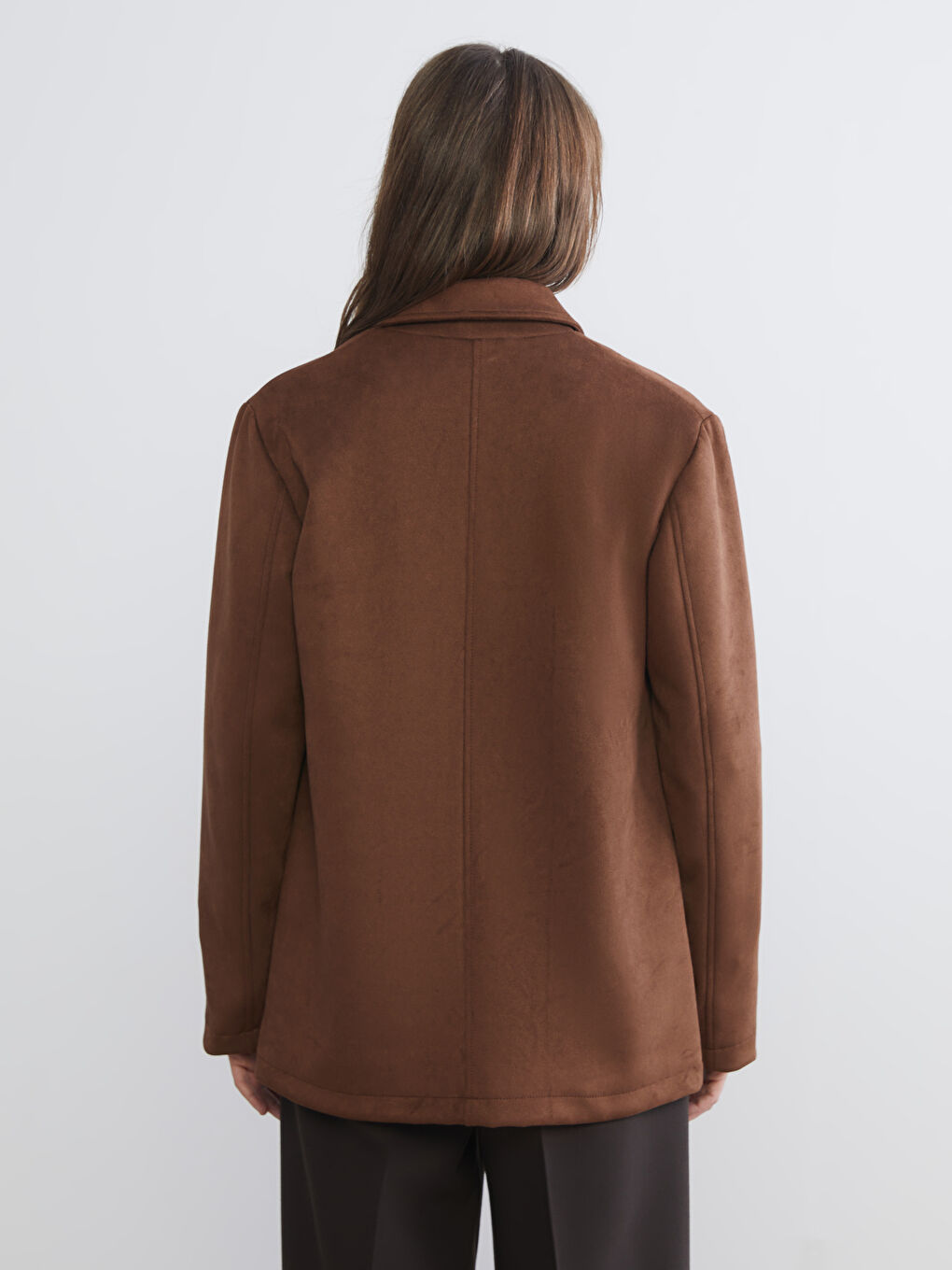 Collared Neck Suede Women's Jacket-11