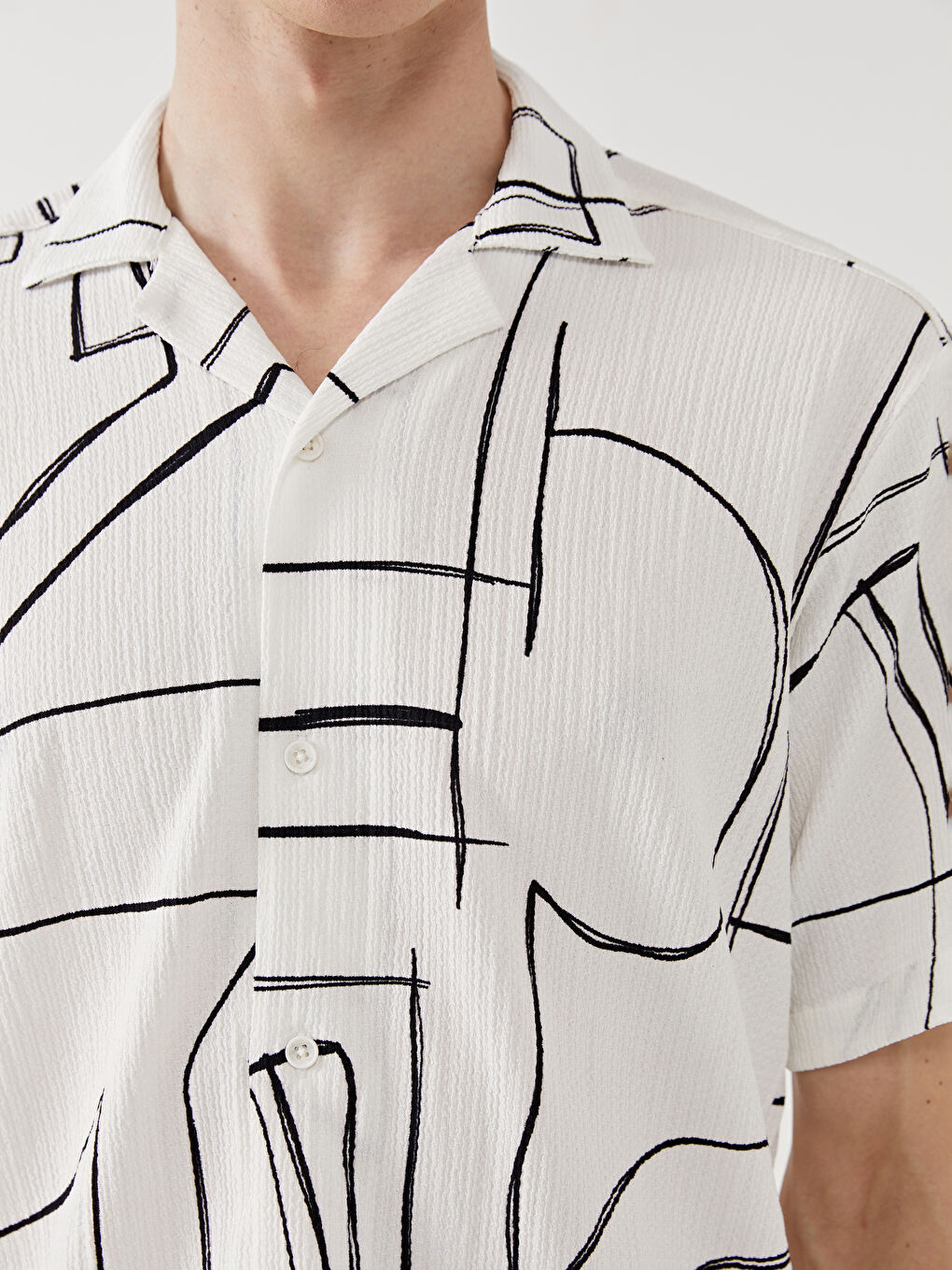 Beyaz Regular Fit Kısa Kollu Desenli Erkek Gömlek-2