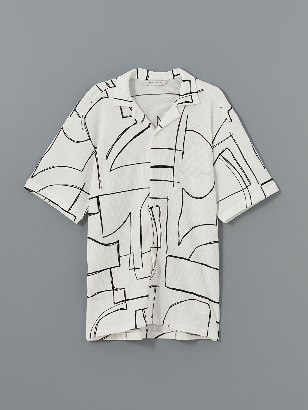 Beyaz Regular Fit Kısa Kollu Desenli Erkek Gömlek-4