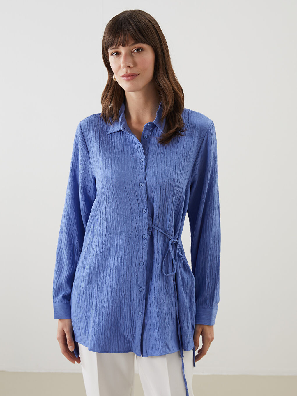 LCWAIKIKI Classic Textured Seersucker Women's Shirt Tunic -S5KF82Z8-H2E