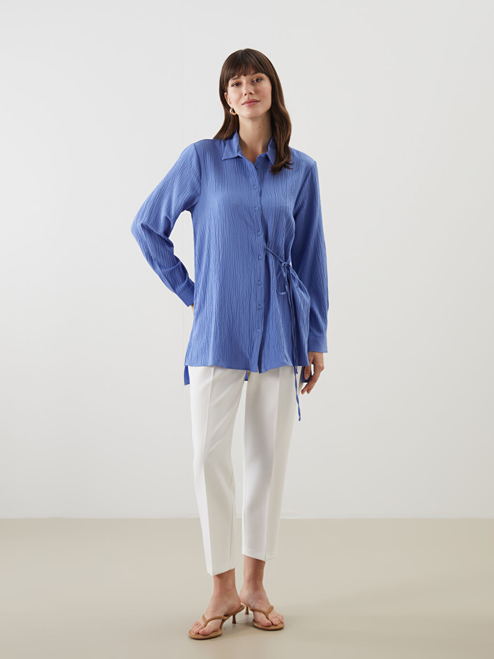 LCWAIKIKI Classic Textured Seersucker Women's Shirt Tunic -S5KF82Z8-H2E