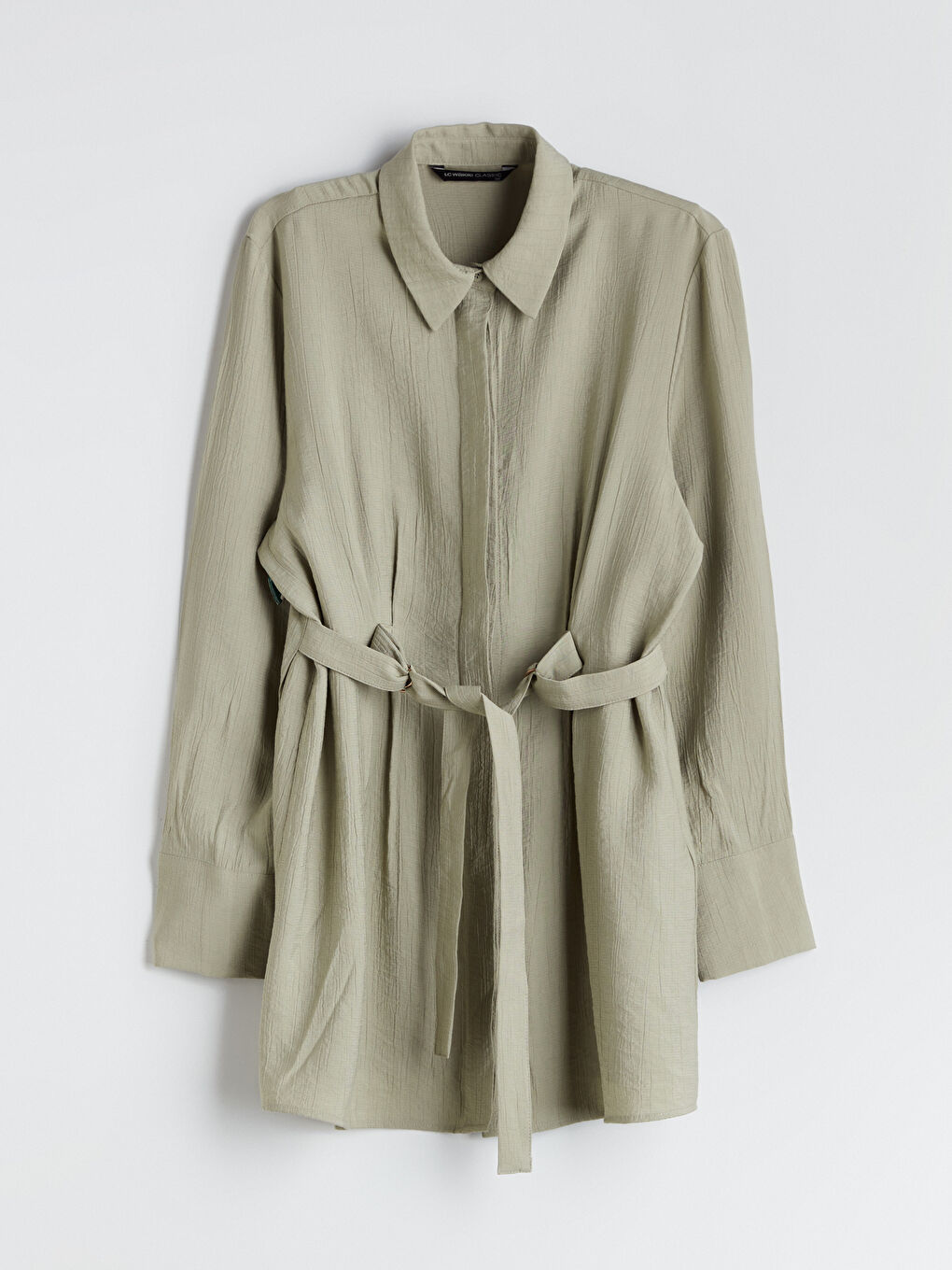 Yeşil Loose Fit Dokulu Kadın Gömlek Tunik-4