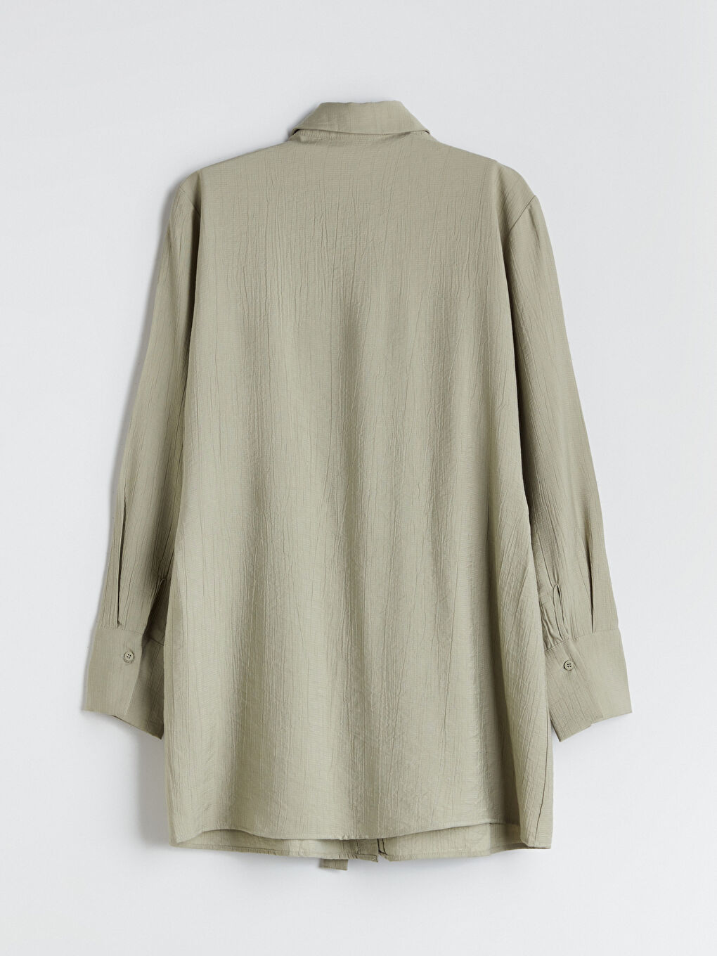 Yeşil Loose Fit Dokulu Kadın Gömlek Tunik-5