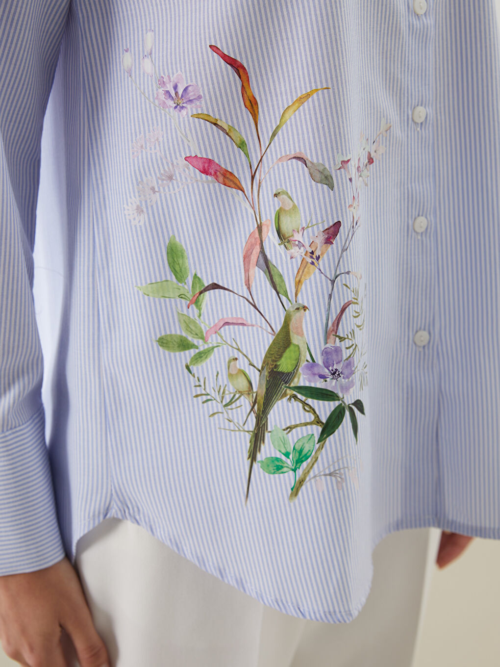 Mavi Çiçekli Poplin Kadın Gömlek-2