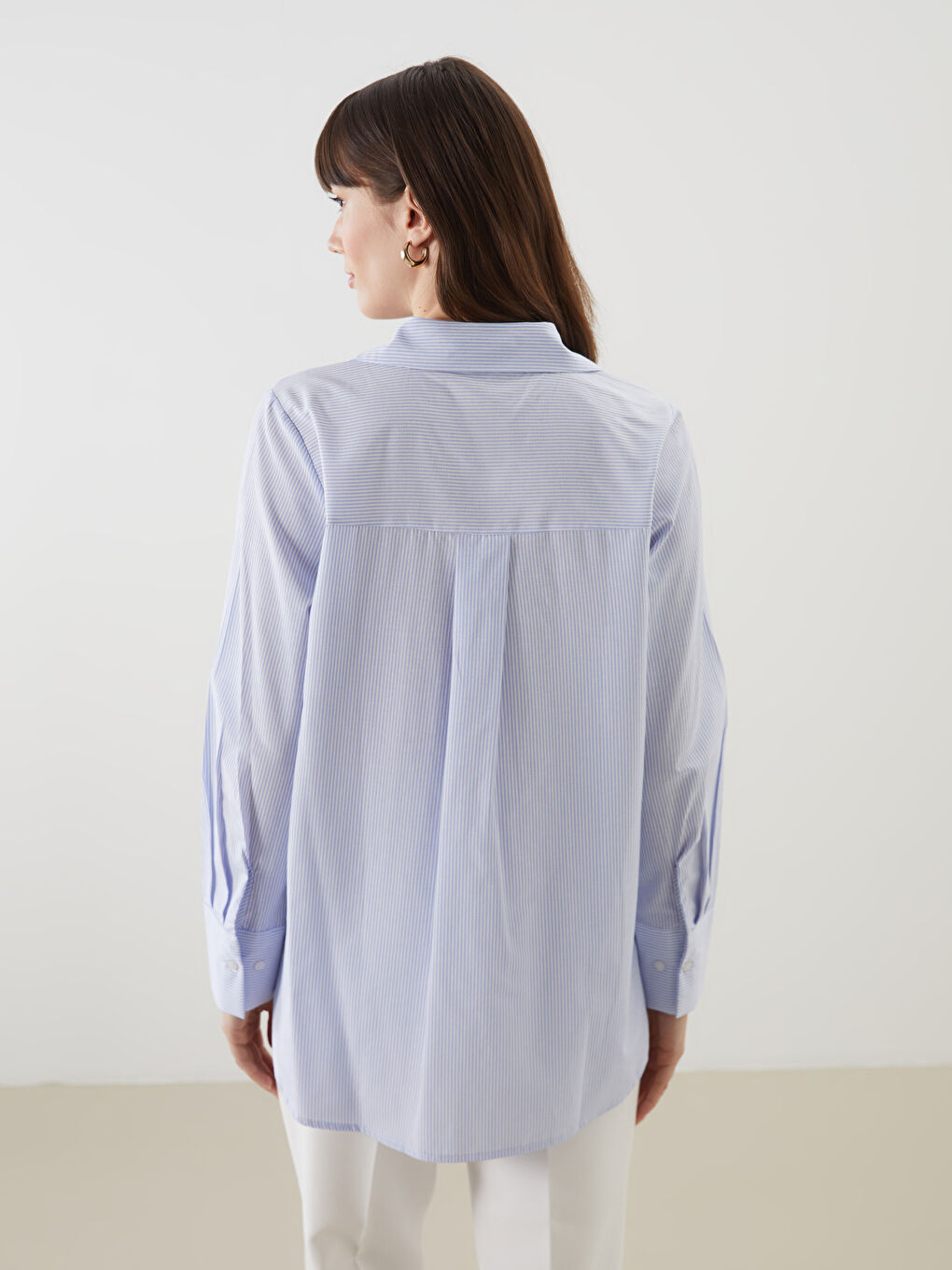 Mavi Çiçekli Poplin Kadın Gömlek-3