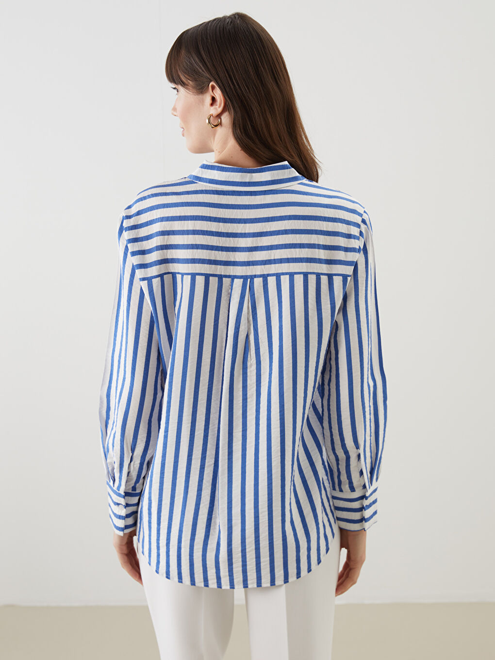 Lacivert Çizgili Kadın Gömlek-3