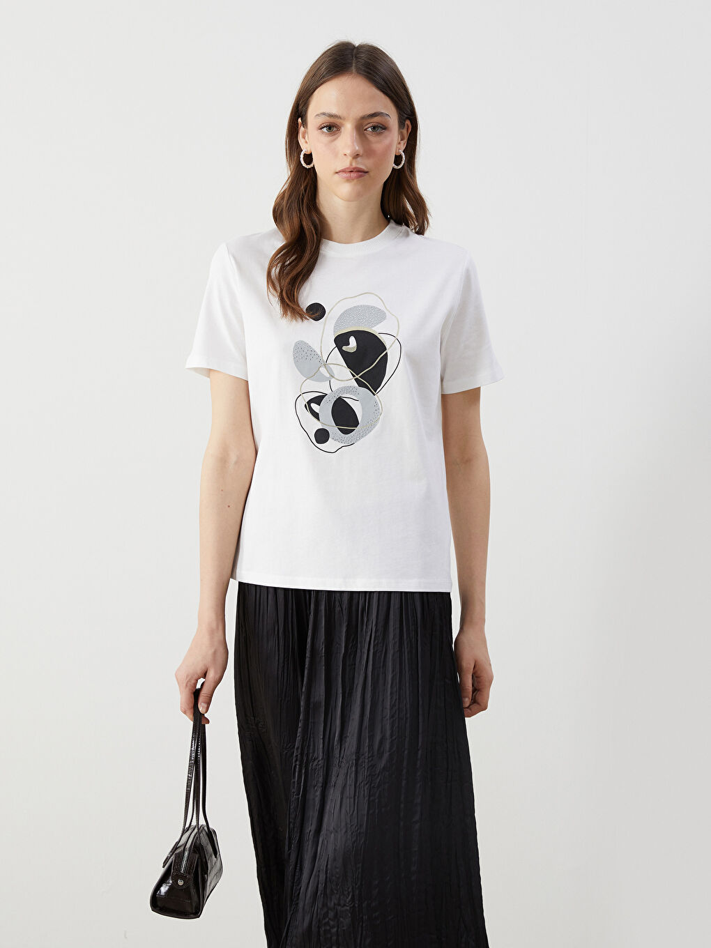 Crew Neck Studded Women'S T-Shirt -S5KG59Z8-R9J