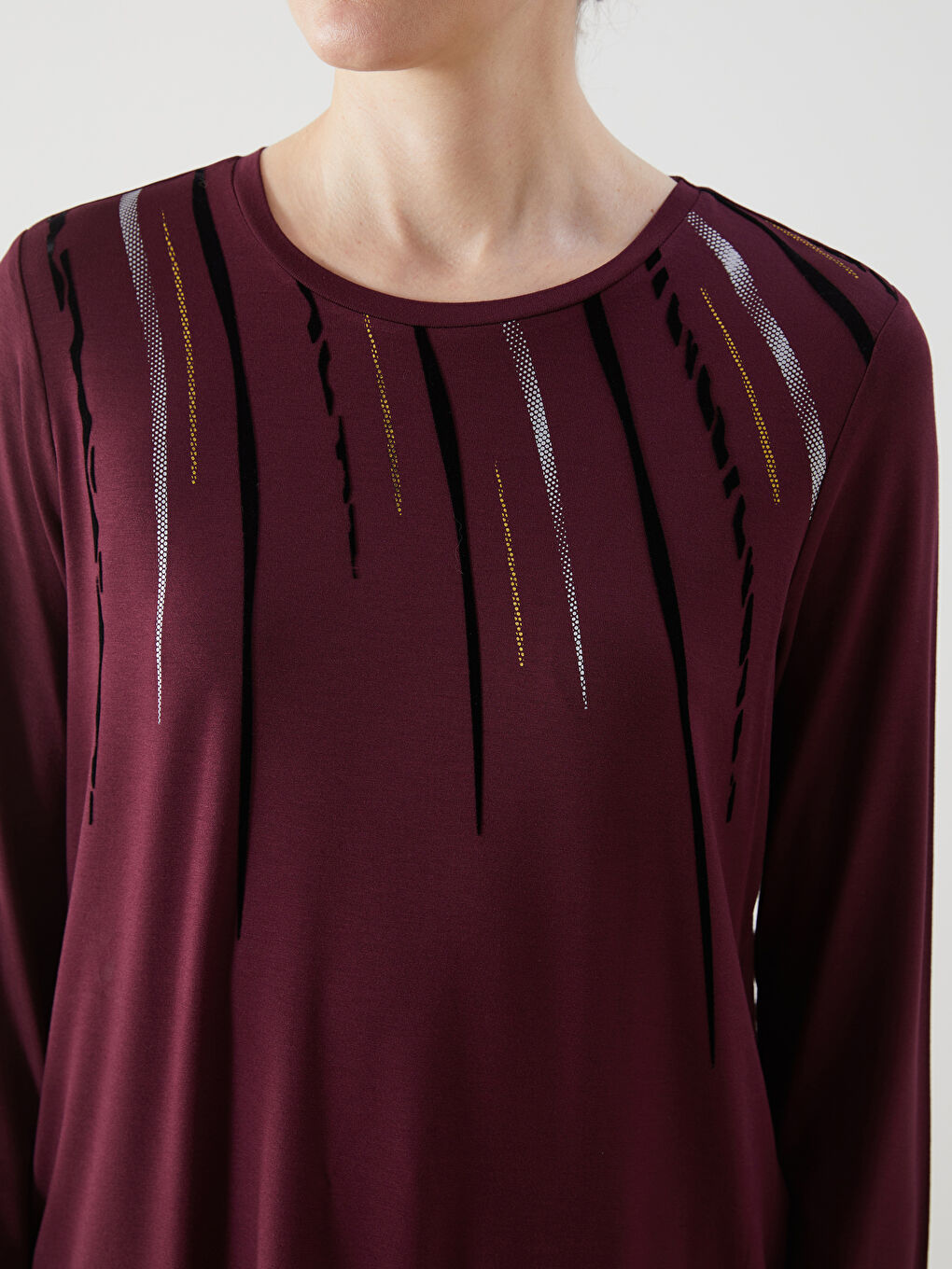 Mürdüm Bisiklet Yaka Desenli Kadın Bluz-2