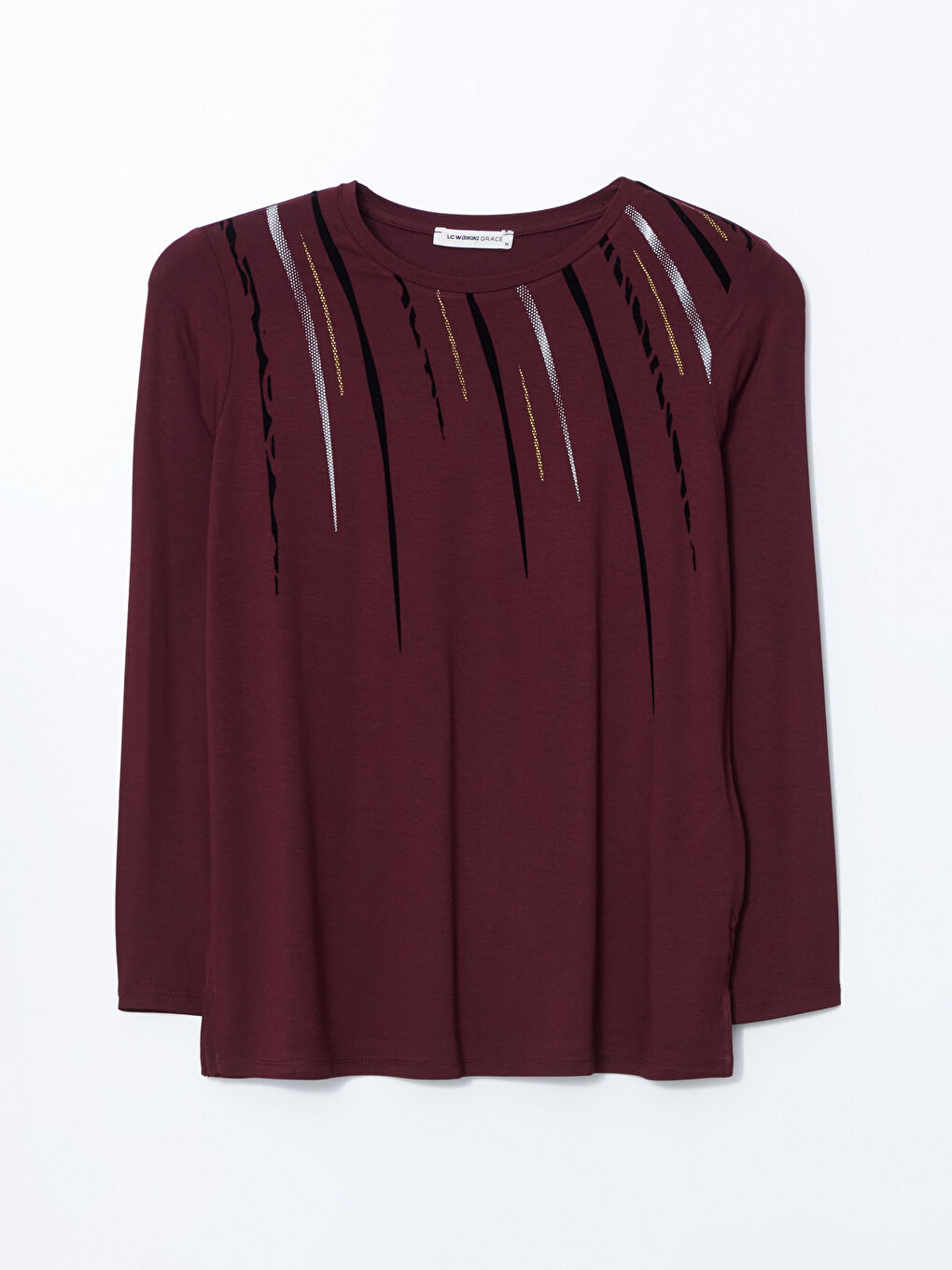 Mürdüm Bisiklet Yaka Desenli Kadın Bluz-4