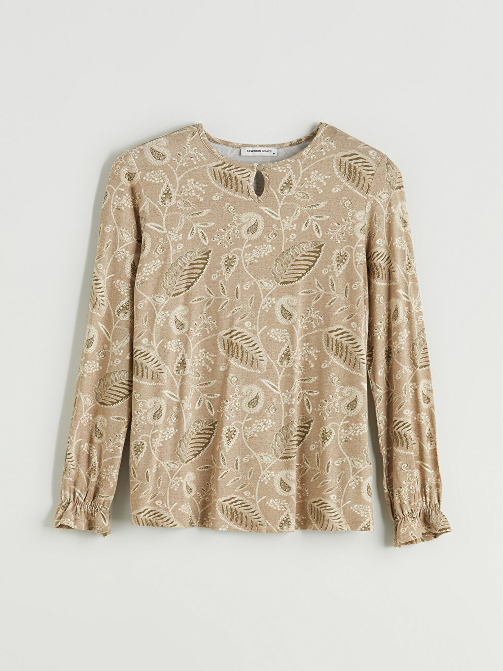 Crew Neck Patterned Women's Blouse -S5KG68Z8-LS6